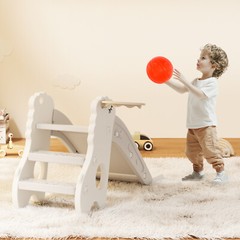 3In1 Kid Folding Slide With Climber,Basketball Hoop,Freestanding Slide Toy White