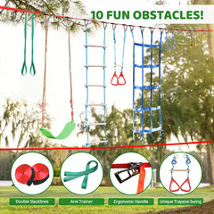 Ninja Warrior Obstacle Course for Kids – 50Ft Slackline & 10 Fun Accessories