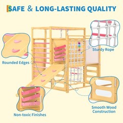 Space-Saving 9 in 1 Wooden Jungle Gym Kids 2-8, Climber w/ Slide & Net