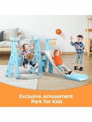 New 4in1 Toddler Slide Swing Set Pink Basketball Climber Playset