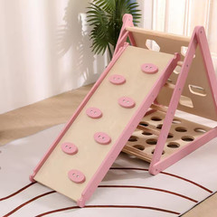 6-In-1 Pikler Climbing Set Foldable Pink Triangle and Slide Board Baby Toy-Fun a