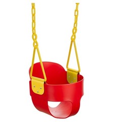 Deluxe High Back Full Bucket Swing w/Chain & Triangle Dip Pinch Protection-Red