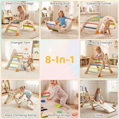 Climbing Toy Set w/ Arch, Foldable Ladder & Wooden Indoor Playground Jungle Gym