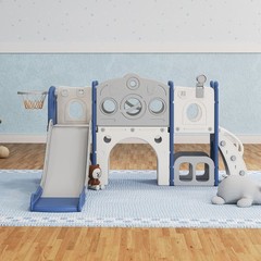 All in 1 Toddler Slide with Basketball & Telescope, Indoor Playset for Age 1-3