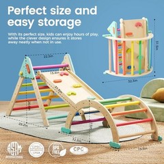 Pikler Triangle Set,7-in-1 Foldable Montessori Climbing Toys | Indoor Rainbow