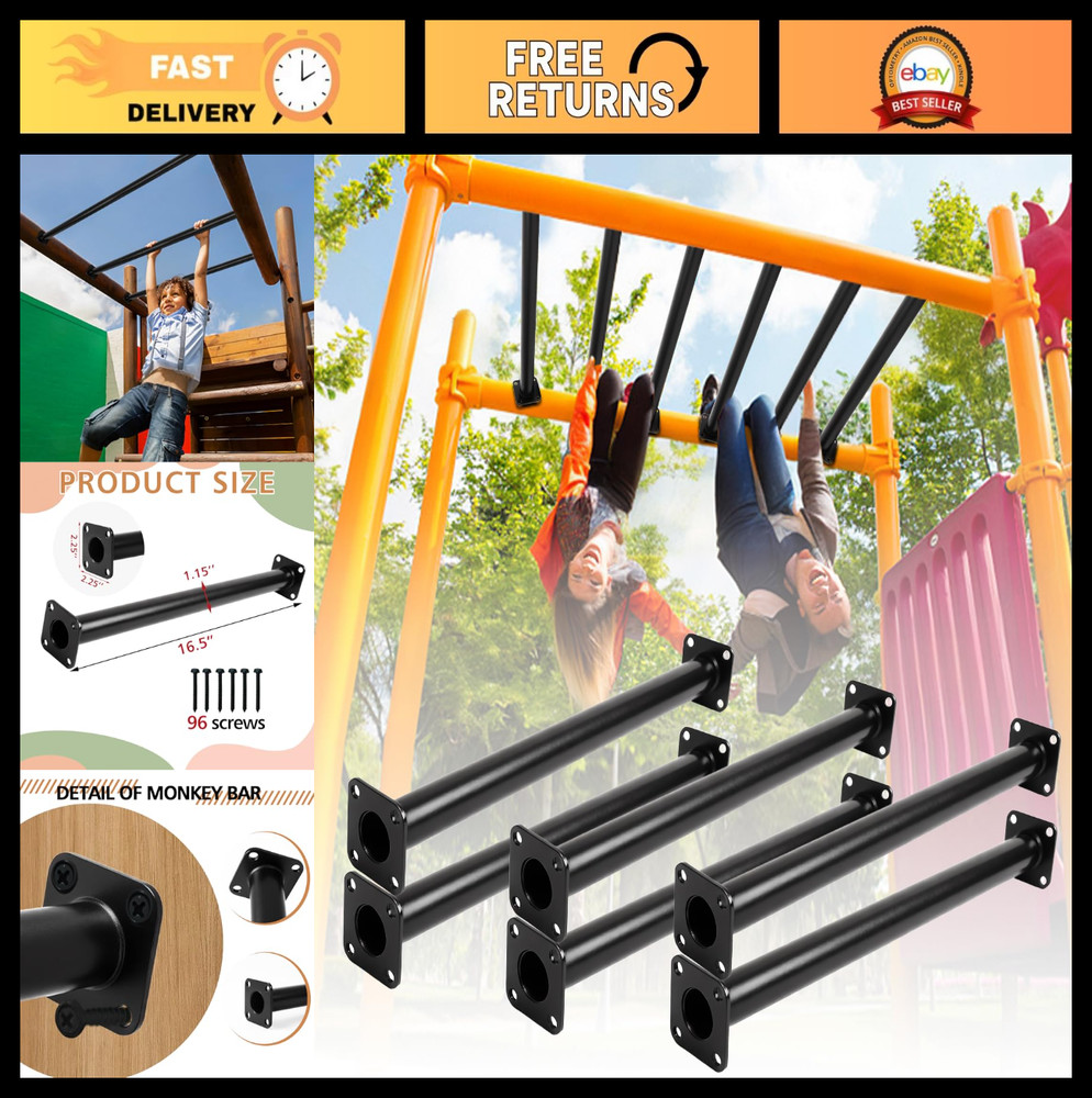 16.5″ Outdoor Monkey Bars Set of 6 – Black Metal Climbing Playground Ladder Kit