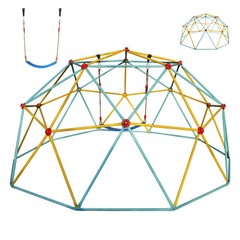 10FT Galvanized Steel Climbing Dome Jungle Gym with Swing for Kids – Blue