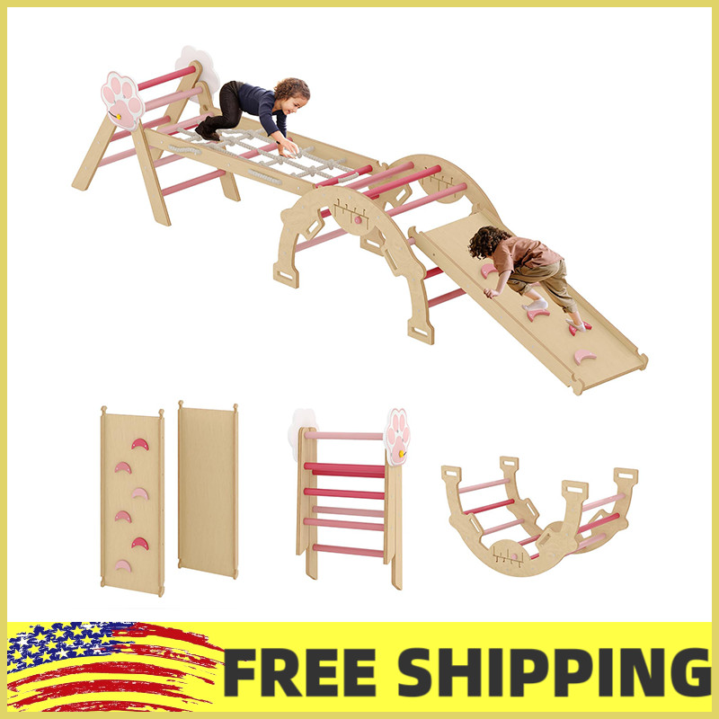 4 in 1 Toddler Climbing Toys Indoor with Ramp,Arch and Ladder for 1-3 Baby Wood