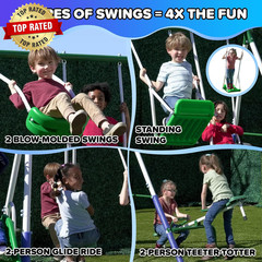 Park Metal Swing Set for Ages 3-8, 2 Swings, Standing Swing, Roman Glider, Teete