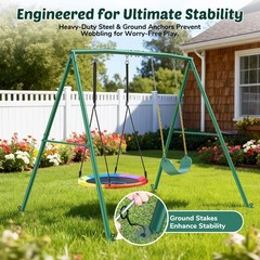 440lb 2 Seats Metal Swing Set Backyard Heavy-Duty Playset Kids Adults Swing Set