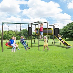 Large Metal Swing Set with 2 Swings, Tunnel, Slide,Climbing Ladder Monkey Bars
