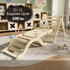 Pikler Triangle Set Climber 5 in 1, Toddler Climbing 99″Wx21″Dx23″H Natural