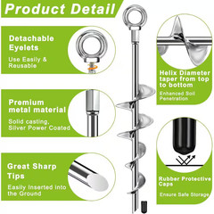 18 In. Heavy Duty Metal Ground Anchors, Earth Auger Stakes for Trampoline, Swing
