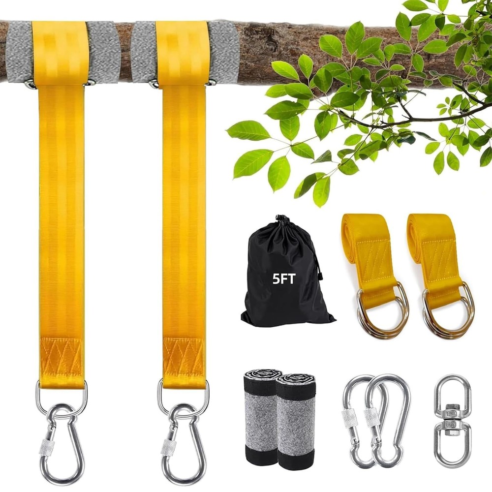 2 Pack 5FT Tree Swing Hanging Straps Kit, 2000 LBS,Gold | Comes with Safety S…