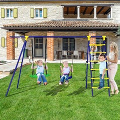 Gymax 5-In-1 Kids Swing Set for Outdoor W/ Heavy Duty Frame Basketball