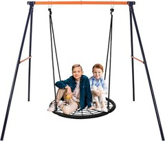 48″ Large Spider Web Tree Swing Set+All-Steel A-Frame Swing Frame Combo for Kids