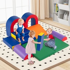 10-Piece Foam Climbing Blocks Soft PU Leather Play Gym for Crawling and Sliding