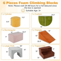 6PCS Foam Climbing Blocks, Velvet Indoor Climb & Crawl Activity Playset for Kids