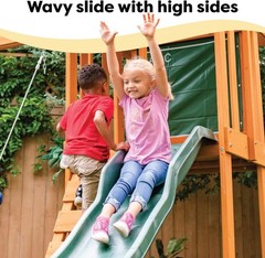Appleton Wooden Swing Set with Slide, Rock Wall & Chalkboard – Easy Assembly