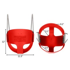 High Back Full Bucket Kids Swing Seat with Plastic Coated Chains and Red