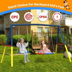 Saucer And Belt Kids Swing Set Outdoor Play Toy For Ages 4-8 Playground Backyard