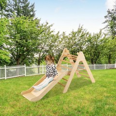 Climbing Toy Set Triangle Climber w/ Climbing Ladder & Sliding Ramp Natural