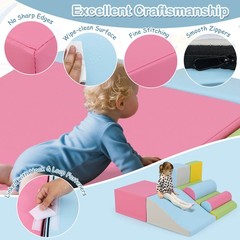 7 Pcs Toddler Climbing Blocks w/Hook Loop Fasteners Waterproof PU Leather Cover