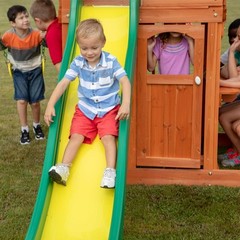 Wooden Swing Set Outdoor Backyard Cedar Fort Clubhouse Slide Trapeze Playground