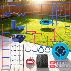 65 FT Ninja Warrior Obstacle Course Swing Set for Kids with 12 Obstacles,Playset