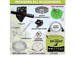 150FT Zip Line for Adults and Kids : Up To 380LBS Fast Tightening Zip Line Kit