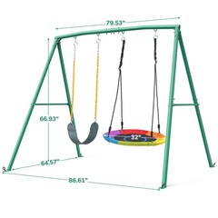 440lb 2 Seats Metal Swing Set Backyard Heavy-Duty Playset Kids Adults Swing Set