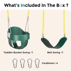Toddler Swing Set, High Back Full Bucket Swing with Heavy Duty Swing Seat Com…