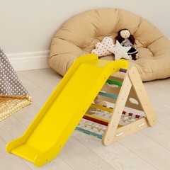 4 in 1 Wooden Climbing Set w/ 3-Side Triangle Climber & Sliding Board Multicolor