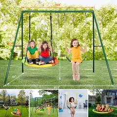 Trekassy 2 Seats Metal Swing Set Heavy Duty Backyard Playset Kids Adults 440lbs