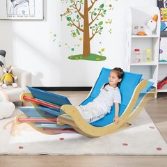 HONEY JOY Wooden Ladder Arch for Climbing, 3 in 1 Kids Climber Ladder & Rocker B