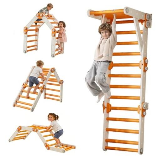 Toddler Climbing Gym Indoor, Foldable Pikler Triangle Set () | Indoor Orange