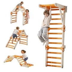 Toddler Climbing Gym Indoor, Foldable Pikler Triangle Set () | Indoor Orange