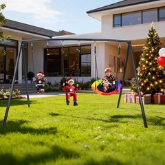 Hapfan 4 IN 1 Heavy Duty Metal Swing Set for Kids Adult Backyard with 3 Swings