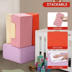 6 PCS Soft Foam Climbing Blocks for Toddlers, Indoor Playset with Suede Fabric
