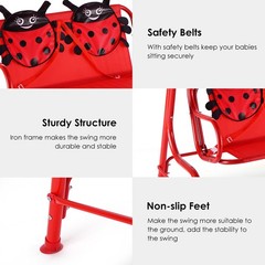 Kids Patio Swing Chair Children Porch Bench Canopy 2 Person Yard Furniture Red