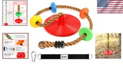 Climbing Rope Tree Swing Set with Red Disc Seat and Hanging Strap for Kids