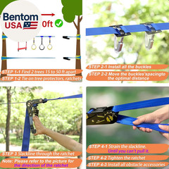 Ninja Warrior Obstacle Course for Kids – 2*56FT Slackline Kit with 8 Obstacles |