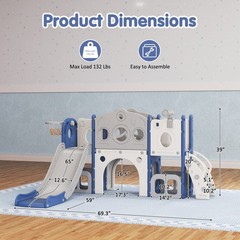 All in 1 Toddler Slide with Basketball & Telescope, Indoor Playset for Age 1-3