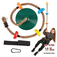 Tree Swing for Kids – Single Disc Seat and Climbing Rope Set w/Carabiner Green