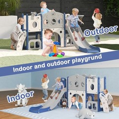 All in 1 Toddler Slide with Basketball & Telescope, Indoor Playset for Age 1-3