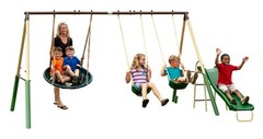 Kids Heavy Duty Steel Swing Set With UFO Disc Swing Belt Swings 5 Ft Wave Slide