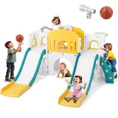 9 IN 1 Kids Double Slides Toddler Playground Climb Playset Outdoor Indoor