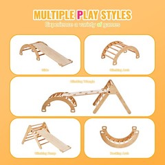 Uimoso 5-in-1 Wooden Montessori Climbing Set for Toddlers with Triangle Design