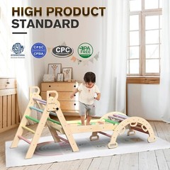 Pikler Triangle Set 7in1 Foldable Baby Climbing Toys Wooden Montessori Climbi…