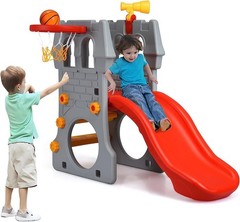 5-in-1 Toddler Slide, Indoor & Outdoor Playground Set with Basketball Hoop, T…